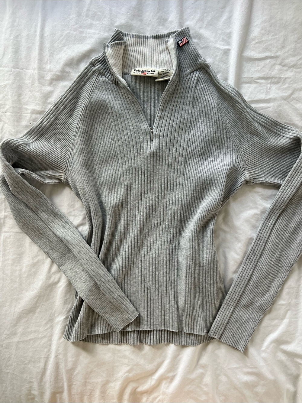 Vintage Polo by Ralph Lauren Light Gray Ribbed Half-Zip Turtleneck Sweater